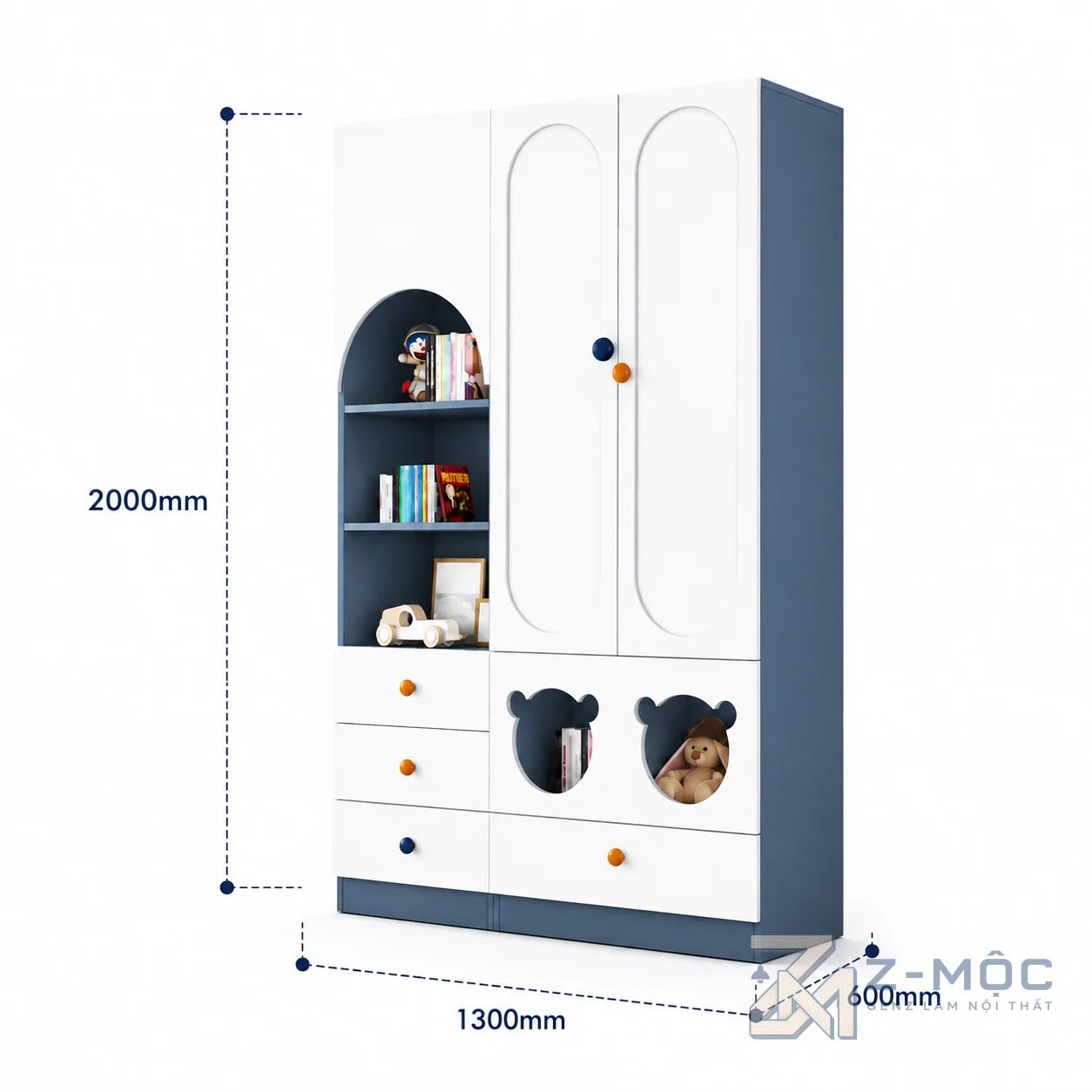 Kích thước chi tiết Tủ Quần Áo Trẻ Em 4 Cánh Kèm Kệ ZM-10032
