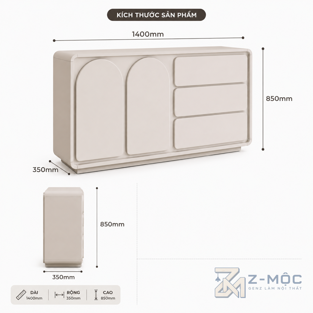 Kích thước chi tiết Tủ Trang Trí Để Phòng Khách Độc Đáo Hiện Đại ZM-94019
