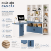 Kiểu dáng chữ L giúp tận dụng góc phòng và tạo thêm diện tích sử dụng so với những mẫu bàn đơn. Phần mặt bàn kéo dài tạo thành khu vực