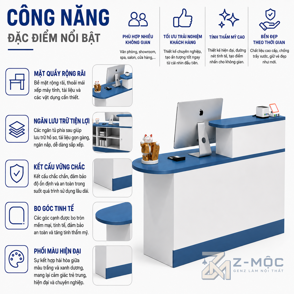 Mặt quầy rộng, thuận tiện khi làm việc