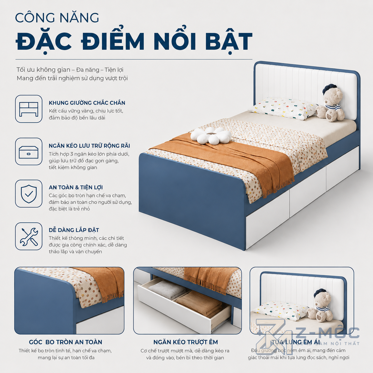 Ngăn kéo tiện lợi, tận dụng diện tích dưới giường