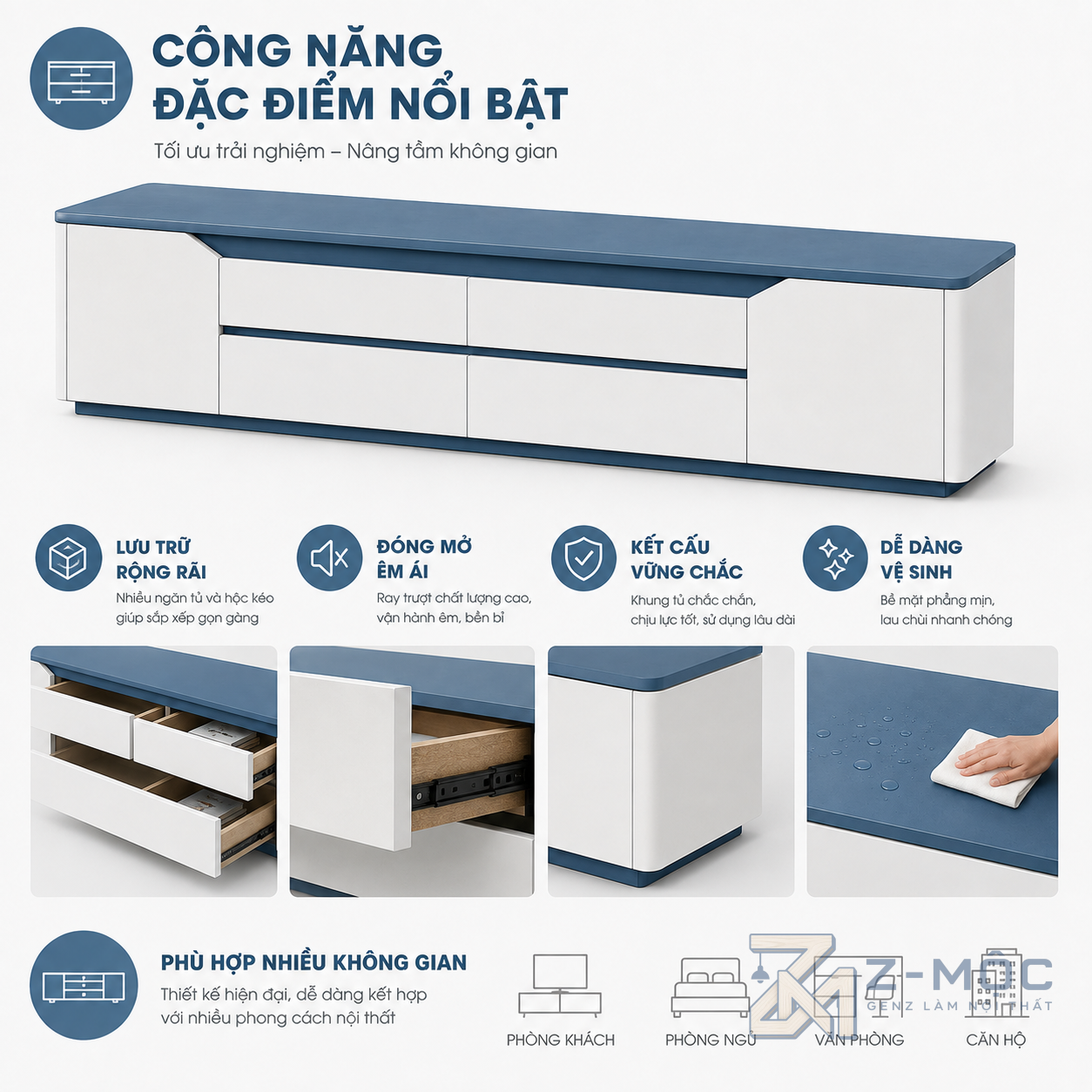 Nhiều khoang chứa đồ tiện dụng