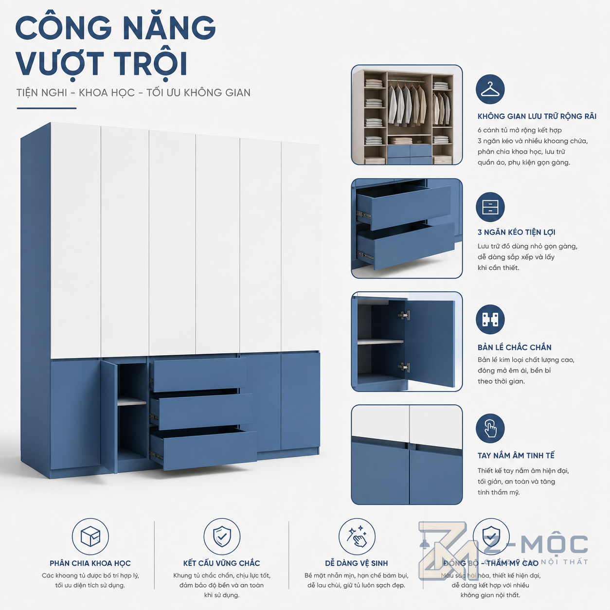 Nhiều khoang và ngăn kéo, dễ phân loại đồ dùng