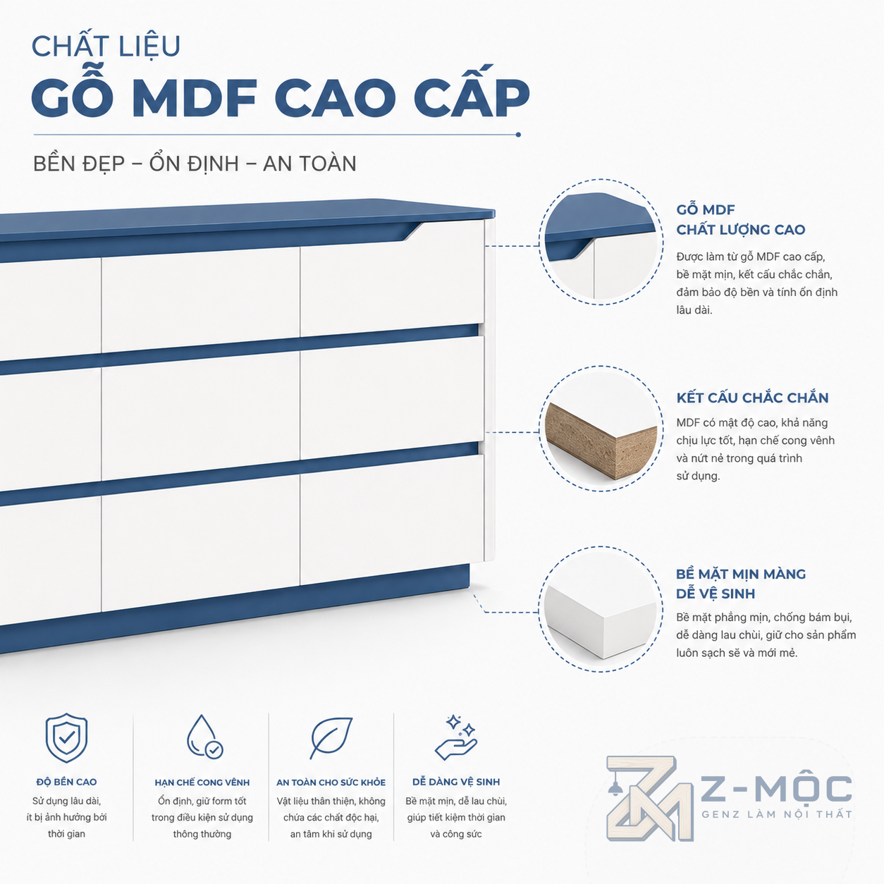 Nhiều ngăn kéo giúp phân loại đồ dùng thuận tiện