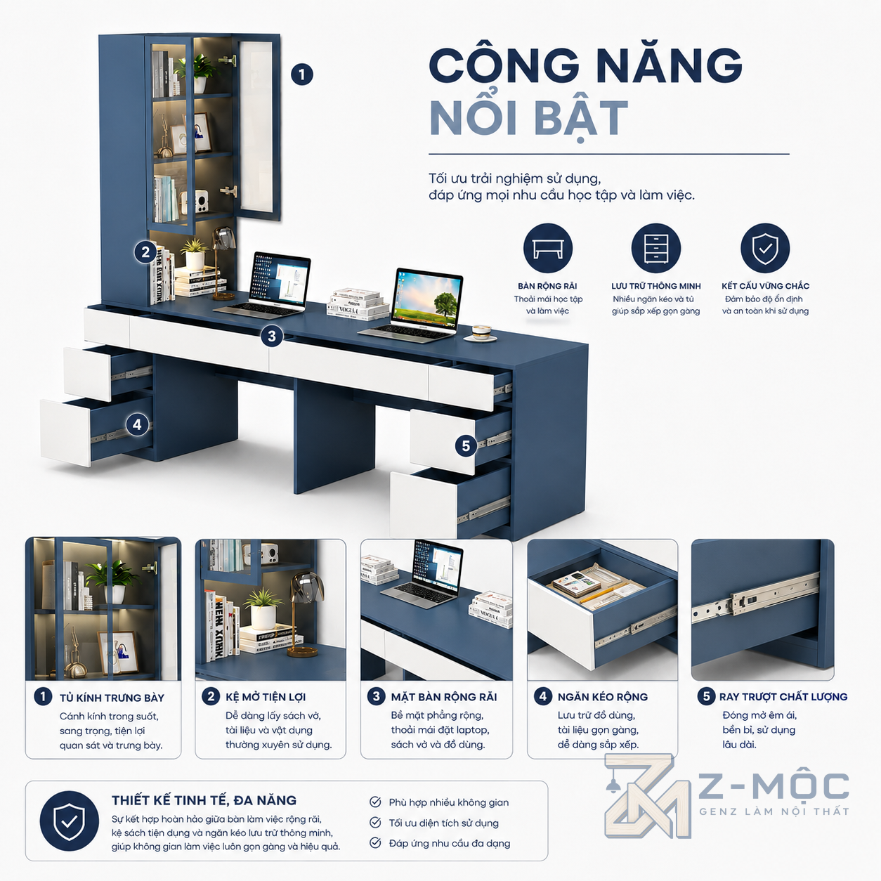 Nhiều ngăn kéo, tăng khả năng lưu trữ