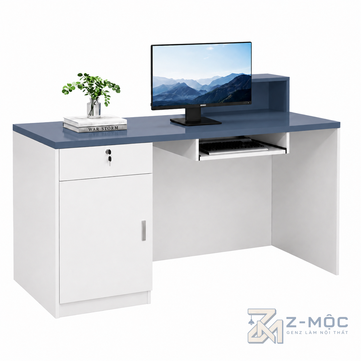 Quầy Lễ Tân Trắng Xanh Thiết Kế Độc Đáo Hiện Đại ZM-30008 - ảnh chi tiết 6