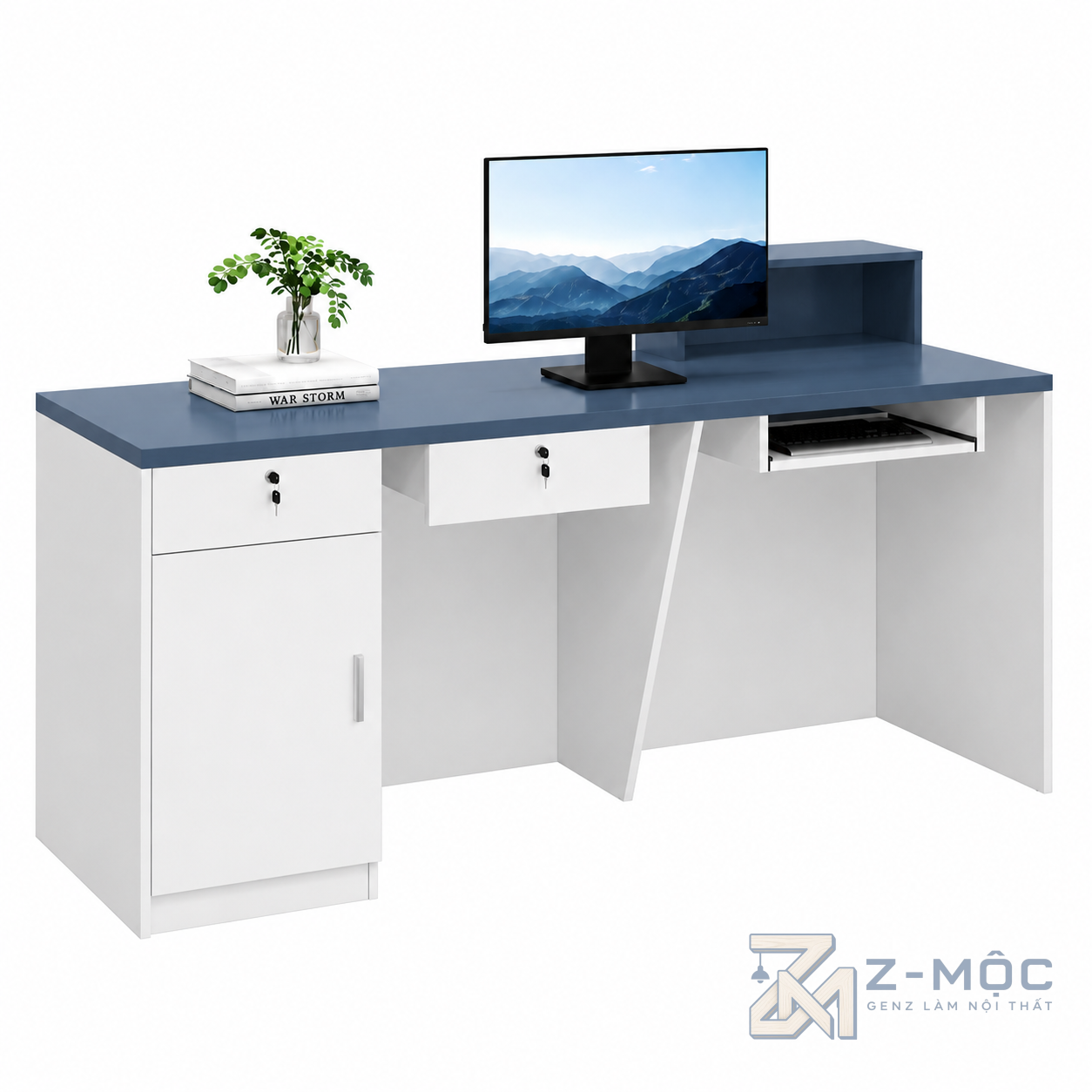 Quầy Lễ Tân Trắng Xanh Thiết Kế Độc Đáo Hiện Đại ZM-30008 - ảnh chi tiết 7