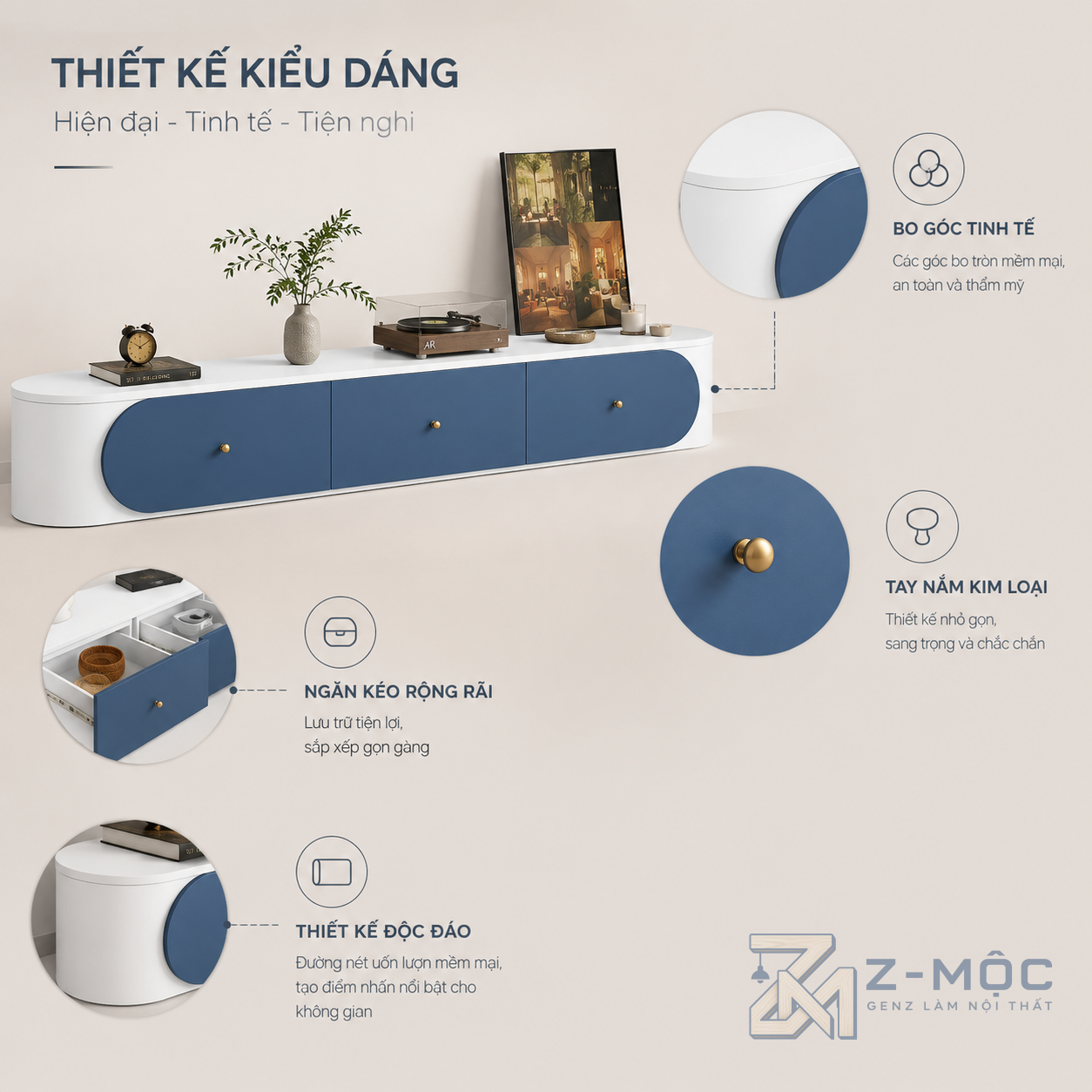 Thiết kế bo cong hiện đại, dễ tạo điểm nhấn