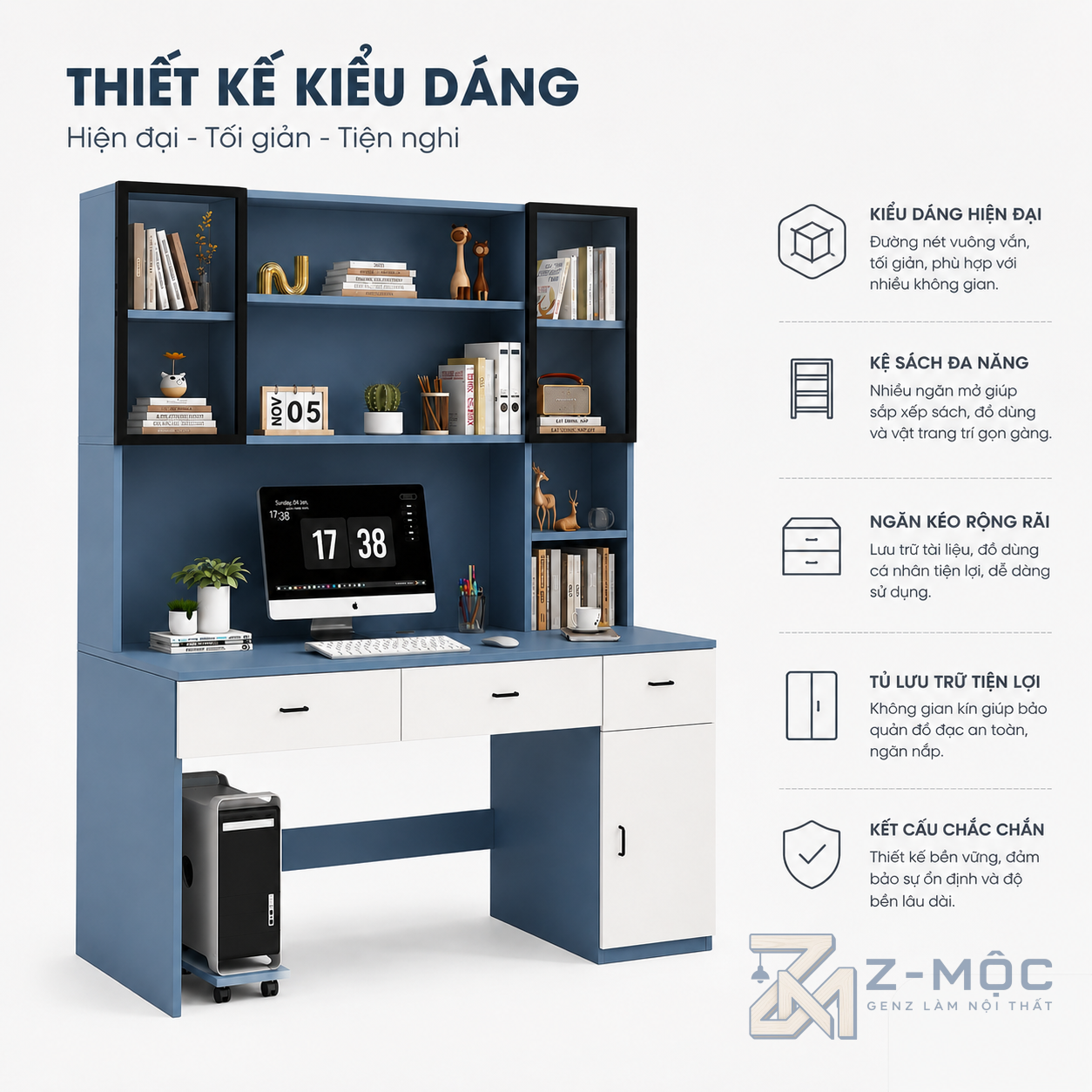 Thiết kế cân đối tạo điểm nhấn cho góc học tập