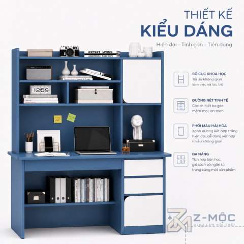 Thiết kế cân đối, tạo điểm nhấn cho góc học tập