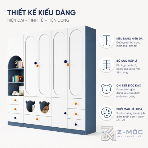 Thiết kế hiện đại, màu sắc phù hợp phòng trẻ