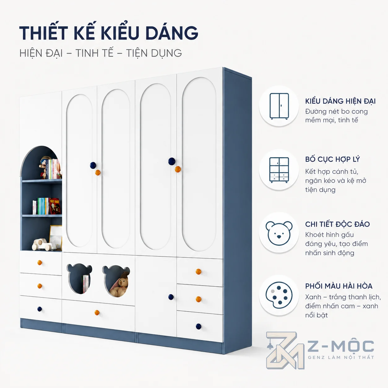 Thiết kế hiện đại, màu sắc phù hợp phòng trẻ
