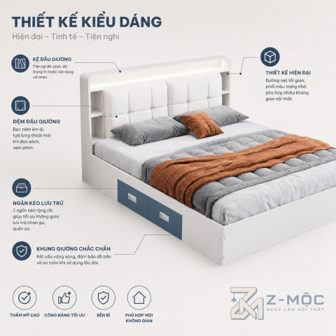 Thiết kế hiện đại, màu trắng dễ phối nội thất