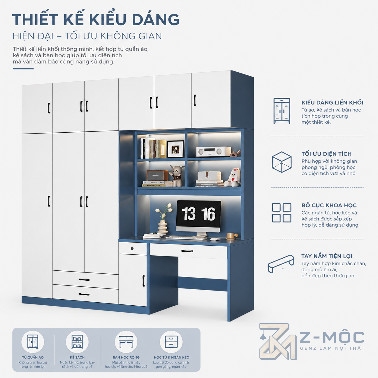 Thiết kế hiện đại, màu xanh trắng dễ nhận diện