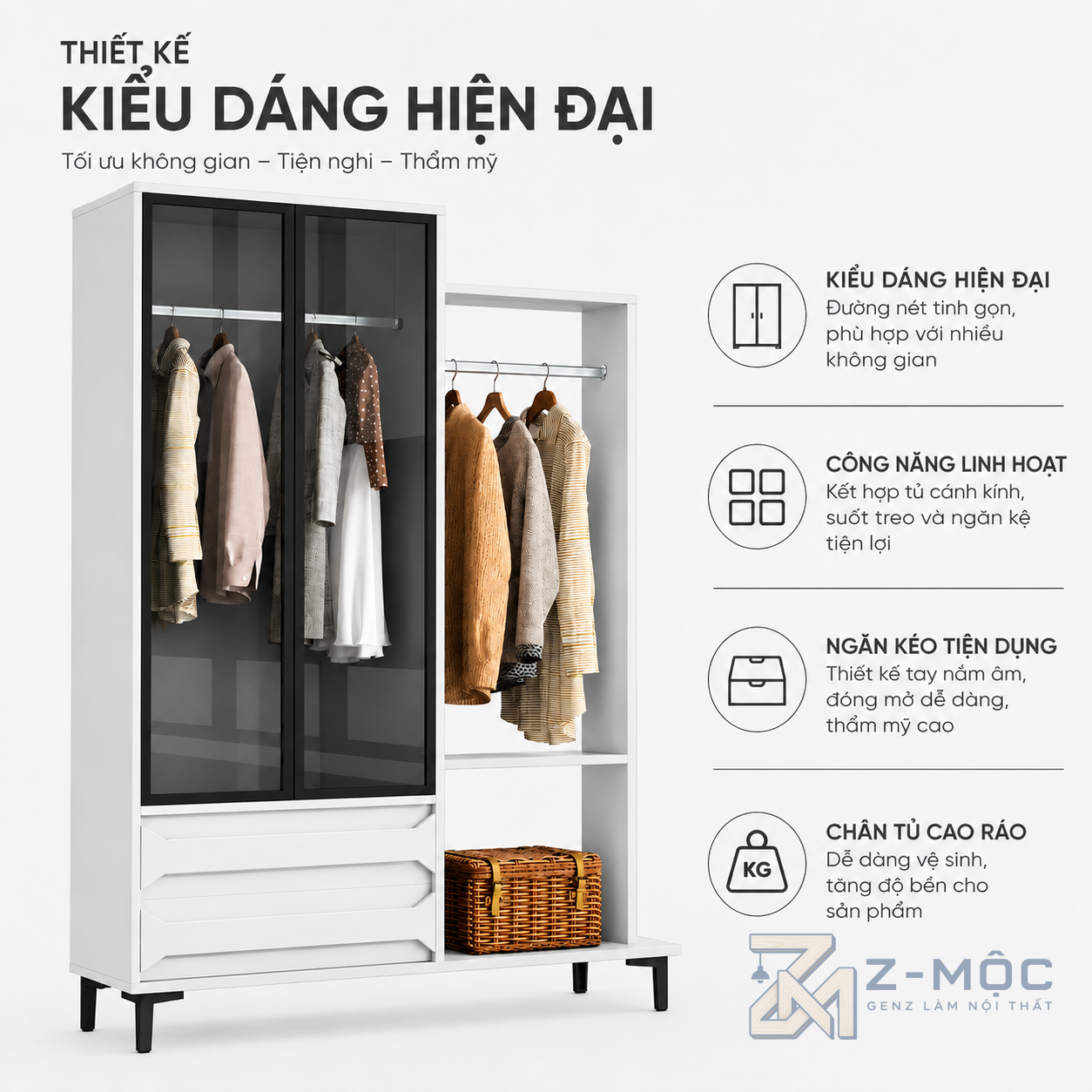 Thiết kế hiện đại, phối màu trắng đen nổi bật