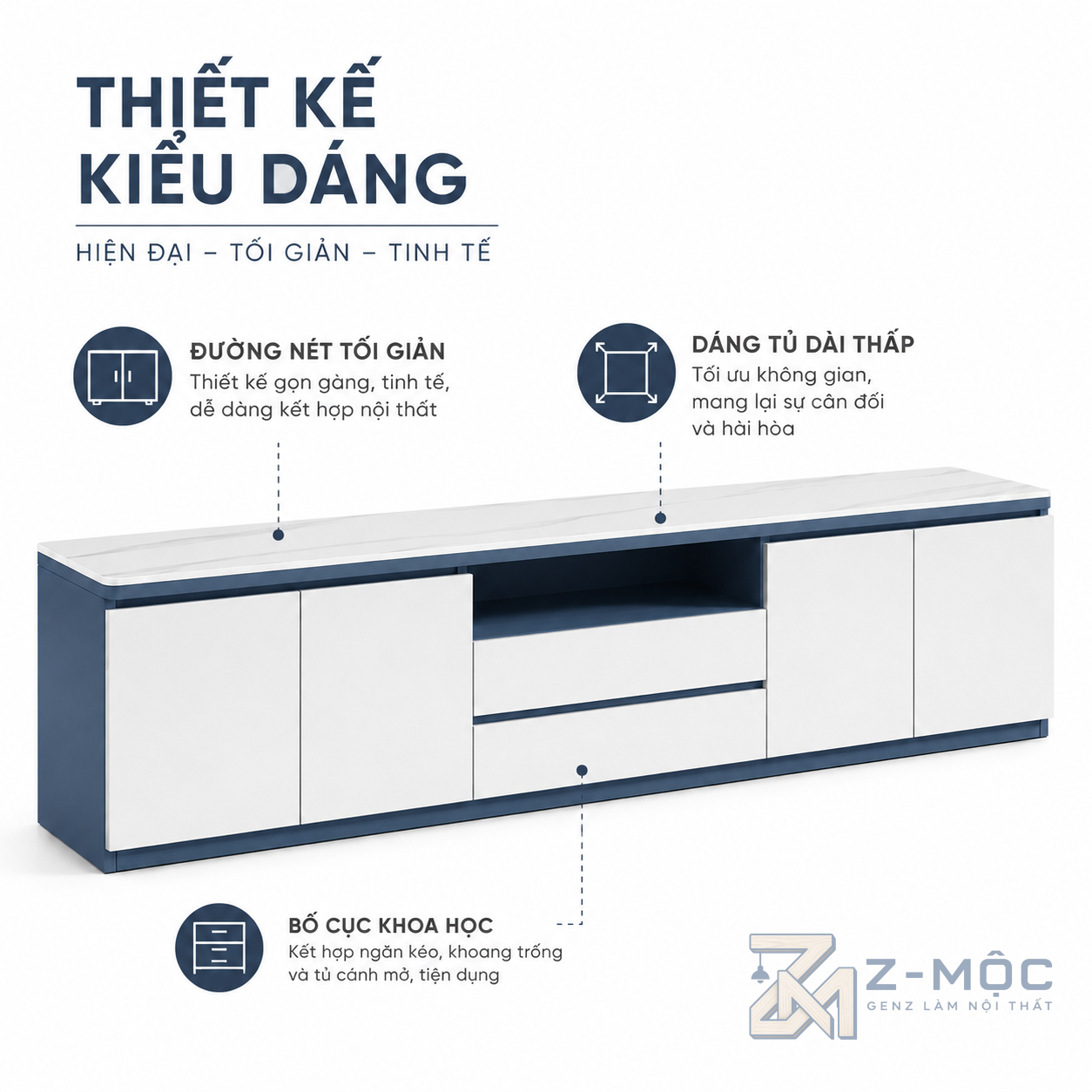 Thiết kế hiện đại, phối màu trắng xanh nổi bật
