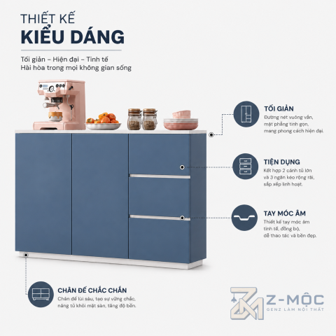 Thiết kế hiện đại với cách phối xanh trắng nổi bật