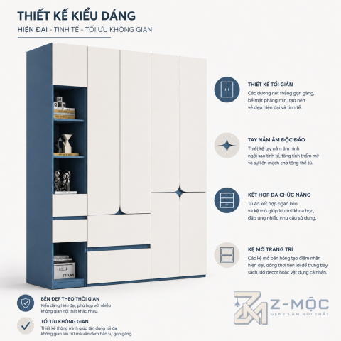 Thiết kế hiện đại với gam trắng xanh nổi bật