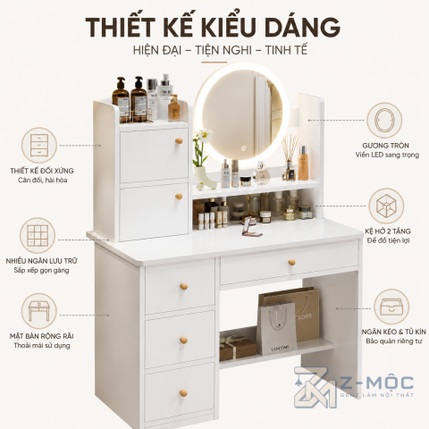 Thiết kế hiện đại với gương tròn nổi bật