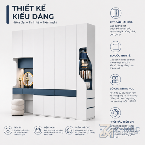 Thiết kế liền khối giúp bố trí phòng ngủ gọn gàng