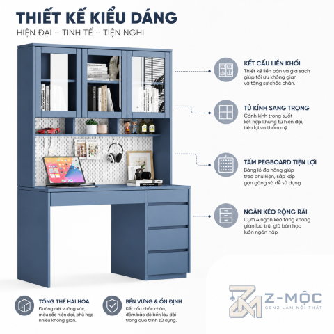 Thiết kế màu xanh hiện đại, gọn gàng