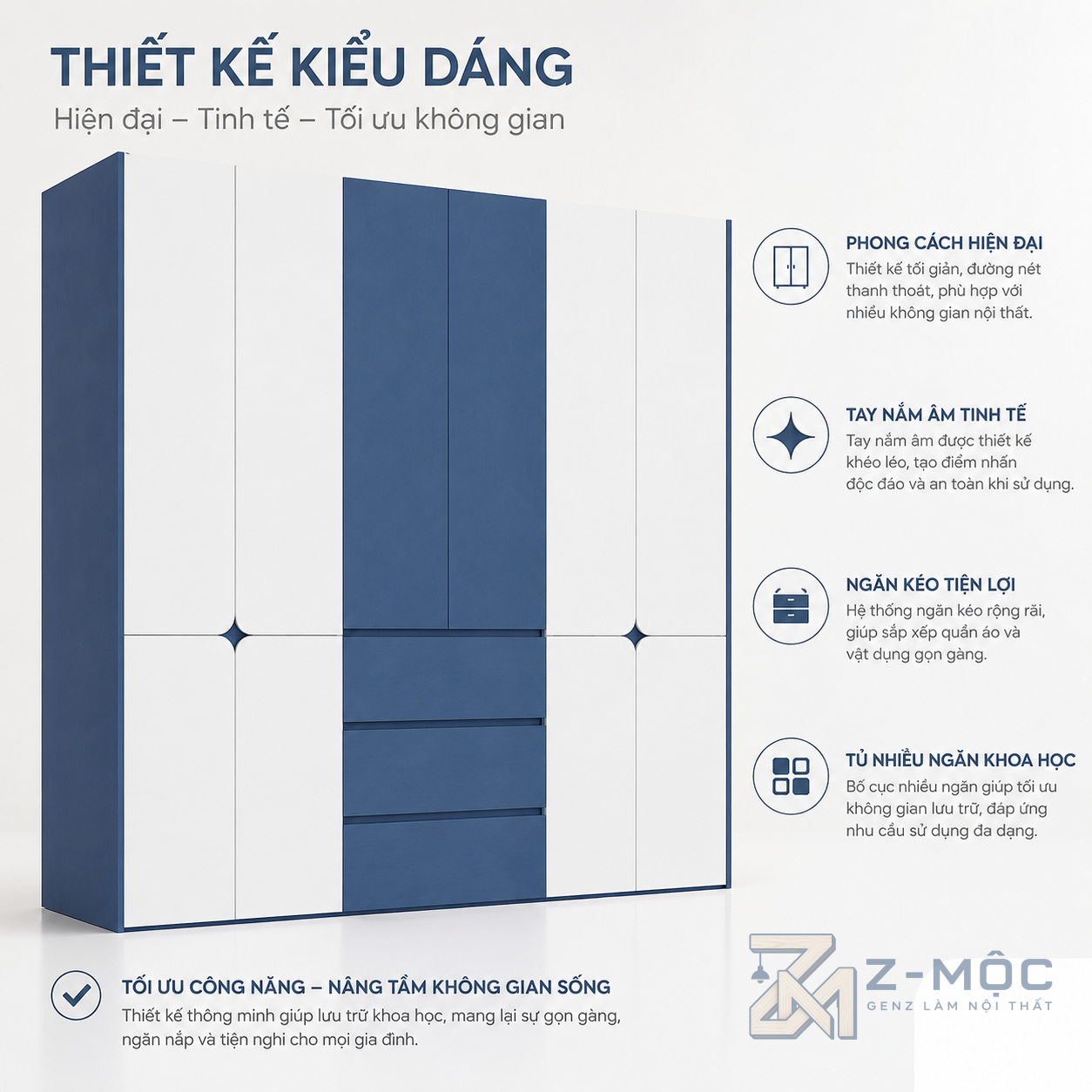 Thiết kế phối màu xanh trắng hiện đại