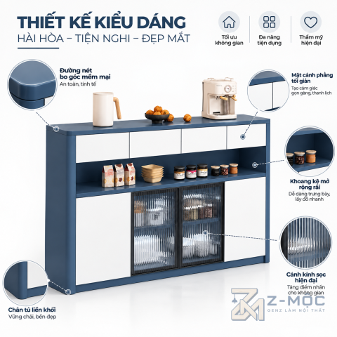 Thiết kế phối màu xanh trắng tạo điểm nhấn cho không gian