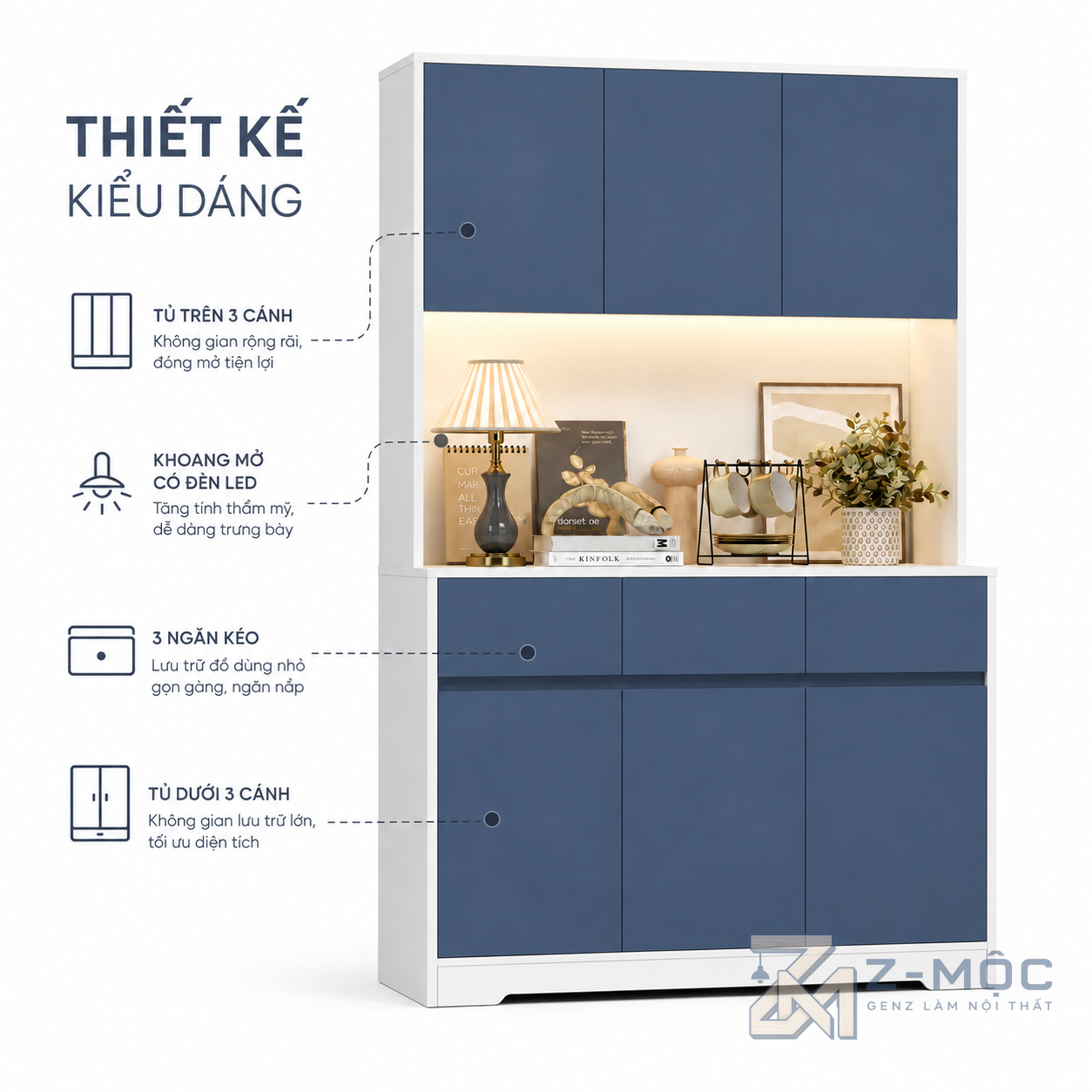 Thiết kế thanh lịch, màu xanh tạo điểm nhấn