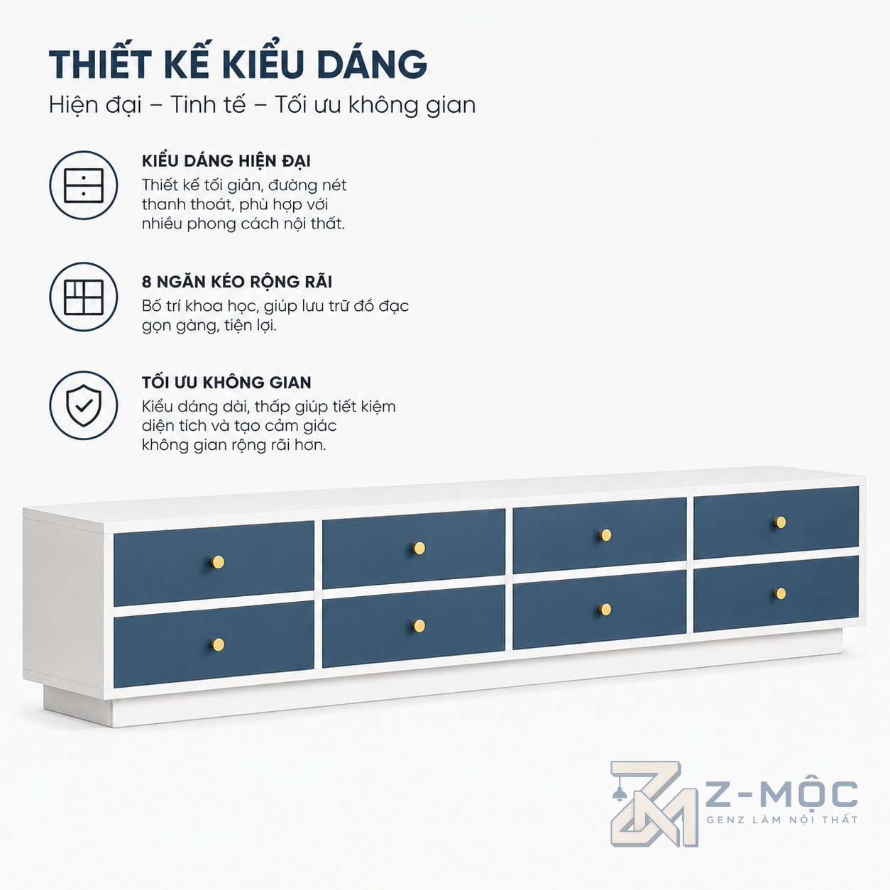 Thiết kế xanh trắng hiện đại, dễ tạo điểm nhấn