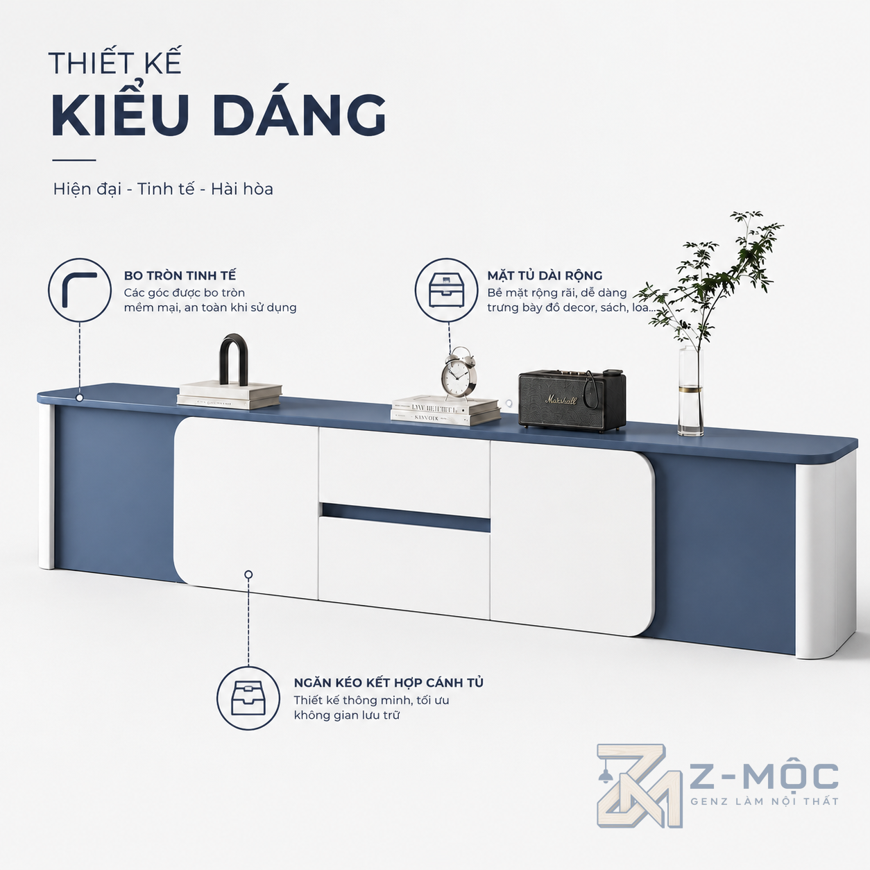 Thiết kế xanh trắng hiện đại, đường nét bo cong