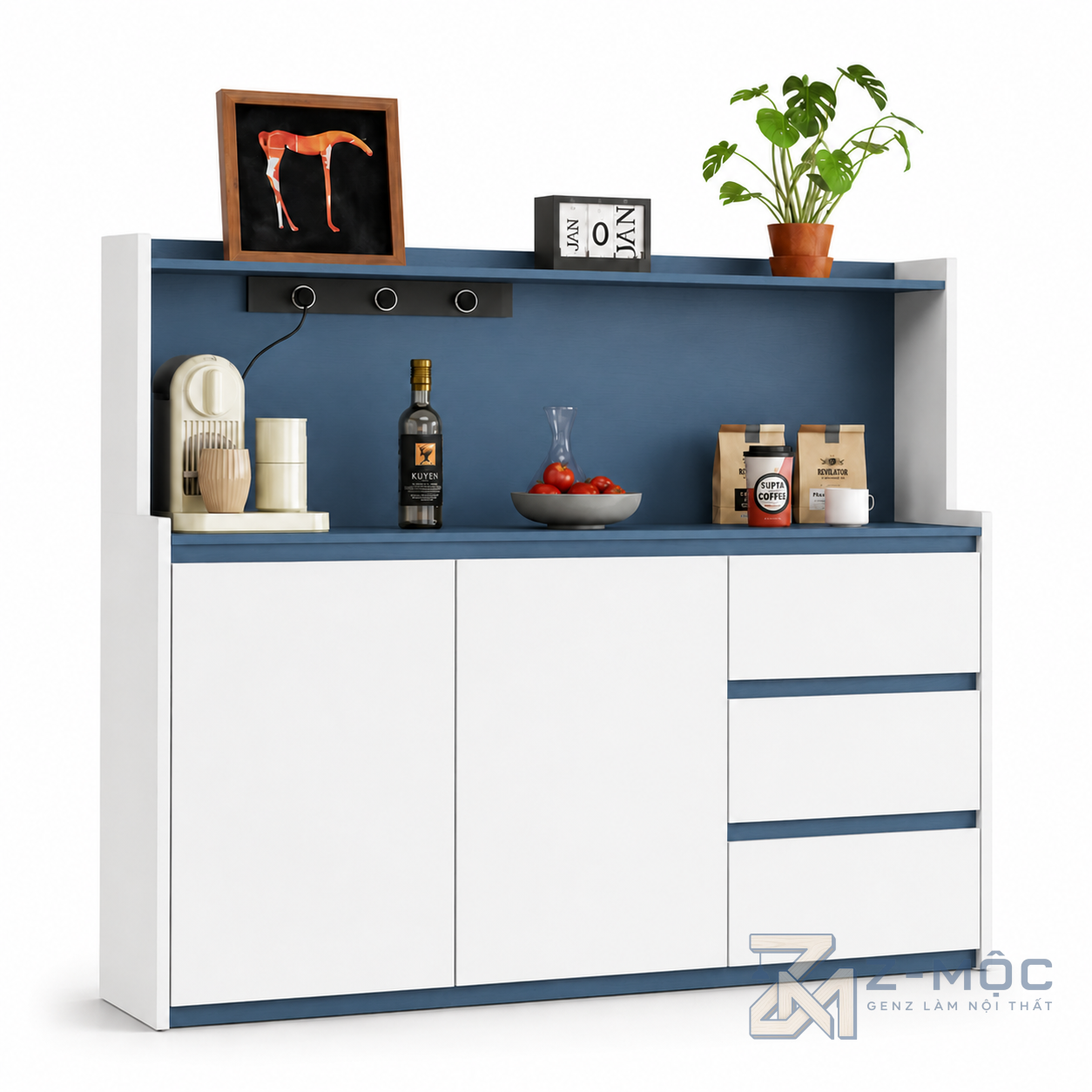 Tủ Buffet Màu Xanh Dương Kết Hợp Kệ Mở Hiện Đại ZM-94014 - 1200x400x1350mm - ZM-94014.3