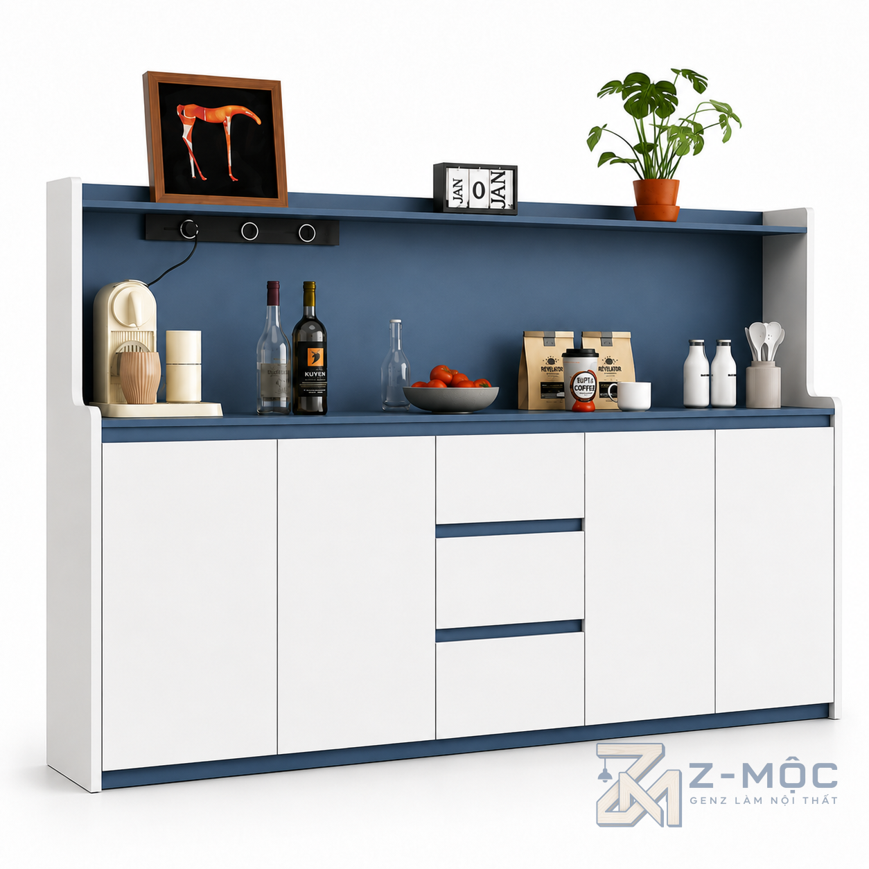 Tủ Buffet Màu Xanh Dương Kết Hợp Kệ Mở Hiện Đại ZM-94014 - 2000x400x1350mm - ZM-94014.2