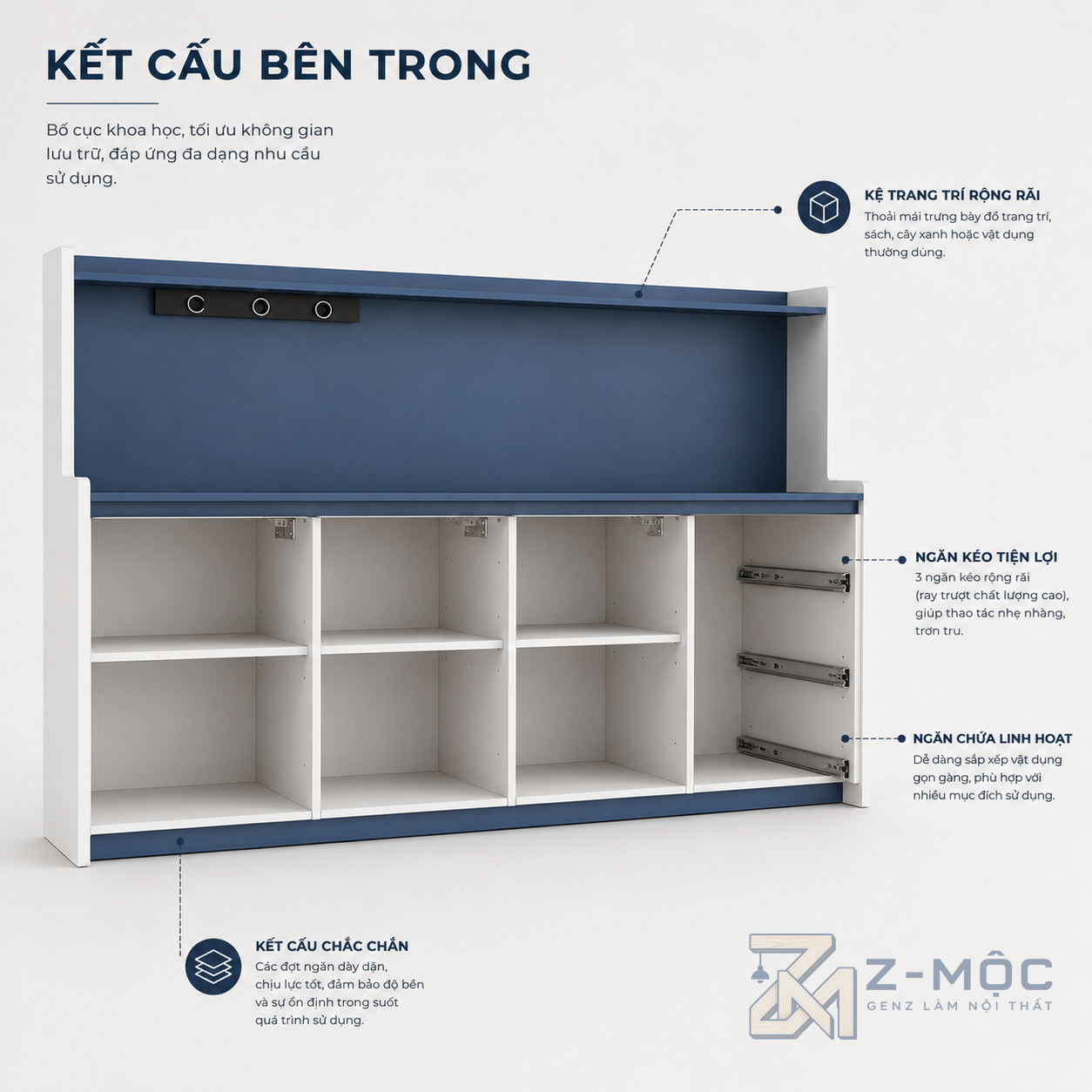 Tủ Buffet Màu Xanh Dương Kết Hợp Kệ Mở Hiện Đại ZM-94014 - ảnh chi tiết 5