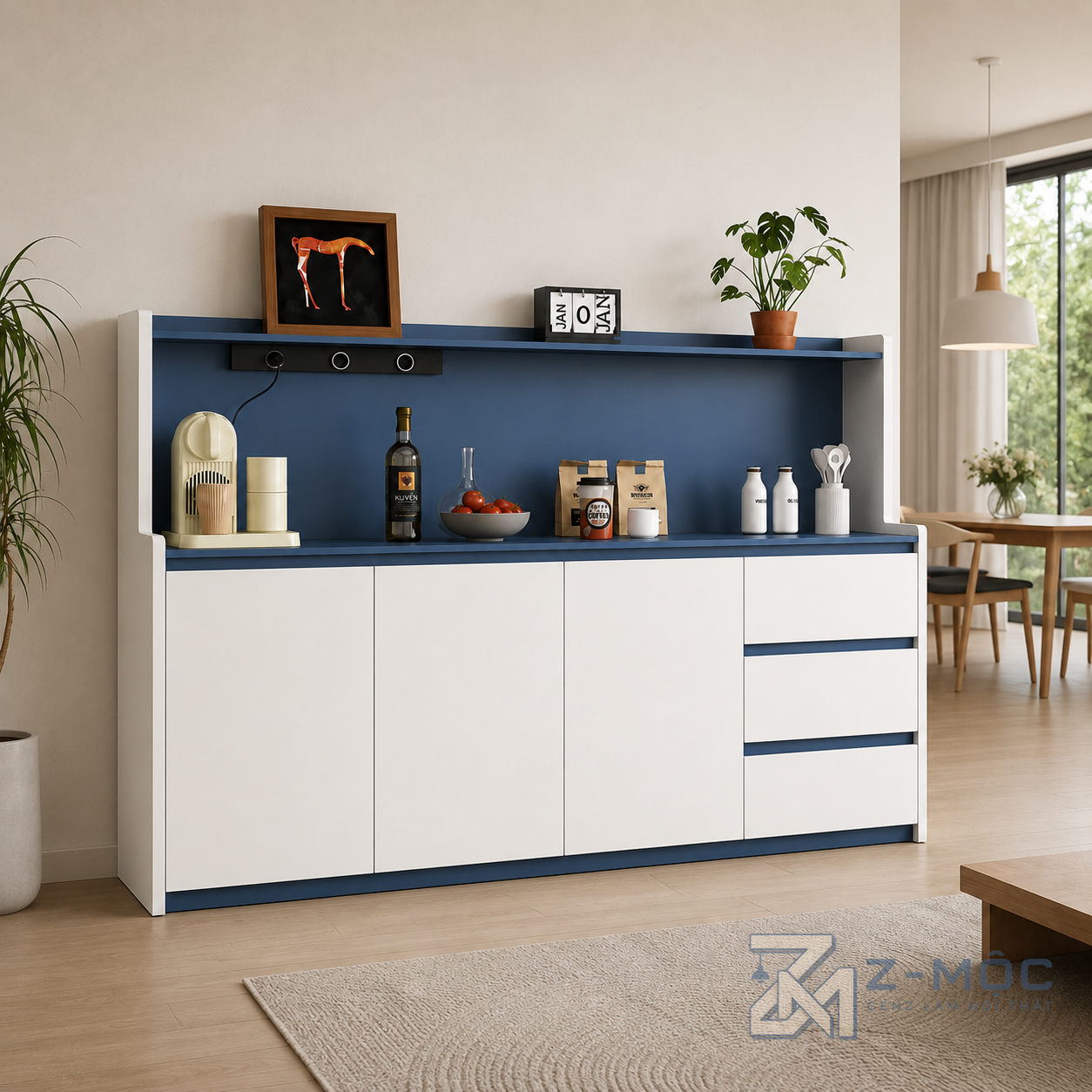 Tủ Buffet Màu Xanh Dương Kết Hợp Kệ Mở Hiện Đại ZM-94014 - ảnh chi tiết 6