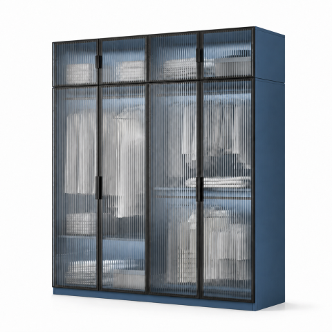 Tủ Quần Áo 4 Cánh Kính Sọc Màu Xanh ZM-10036 - 1600x600x2200mm - ZM-10036.4
