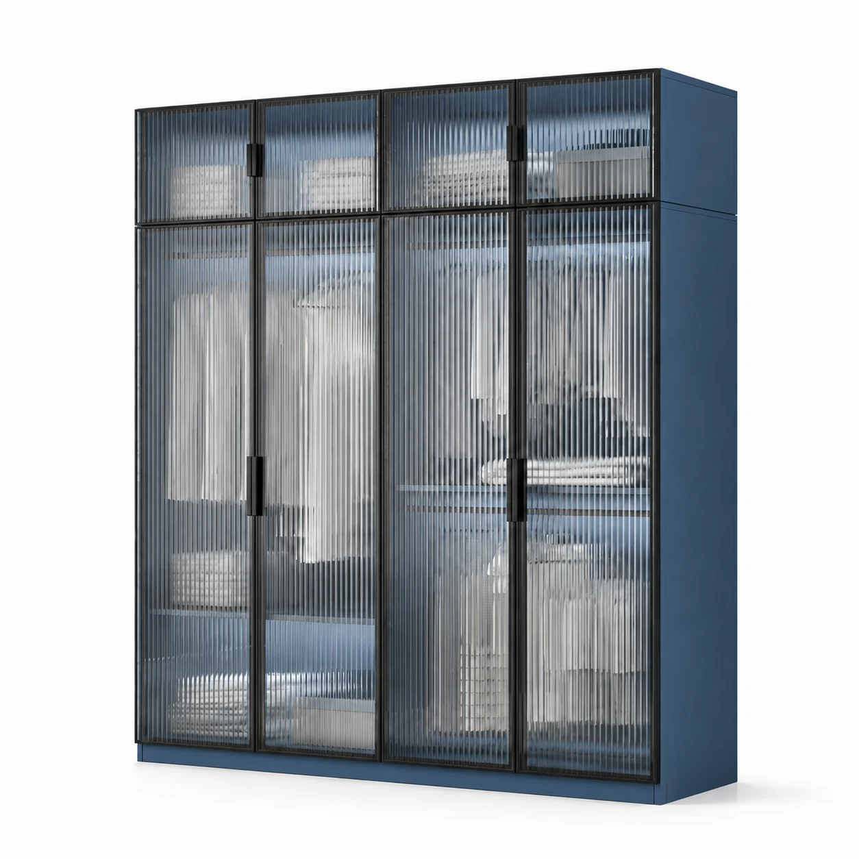 Tủ Quần Áo 4 Cánh Kính Sọc Màu Xanh ZM-10036 - 1600x600x2200mm - ZM-10036.4