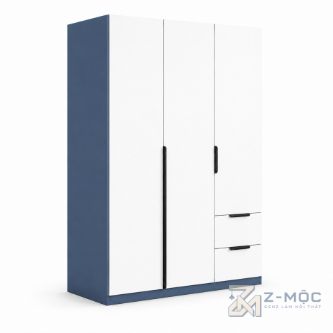 Tủ Quần Áo 4 Cánh Phối Xanh Trắng Nhỏ Gọn ZM-10038 - 1200x600x1800mm - ZM-10038.1