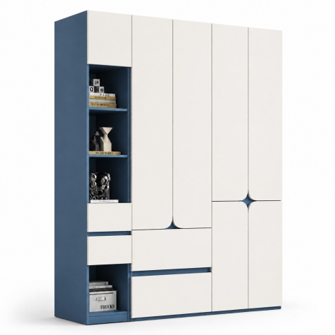 Tủ Quần Áo 4 Cánh Trắng Phối Xanh Kèm Kệ ZM-10041 - 2800x600x2400mm - ZM-10041.3