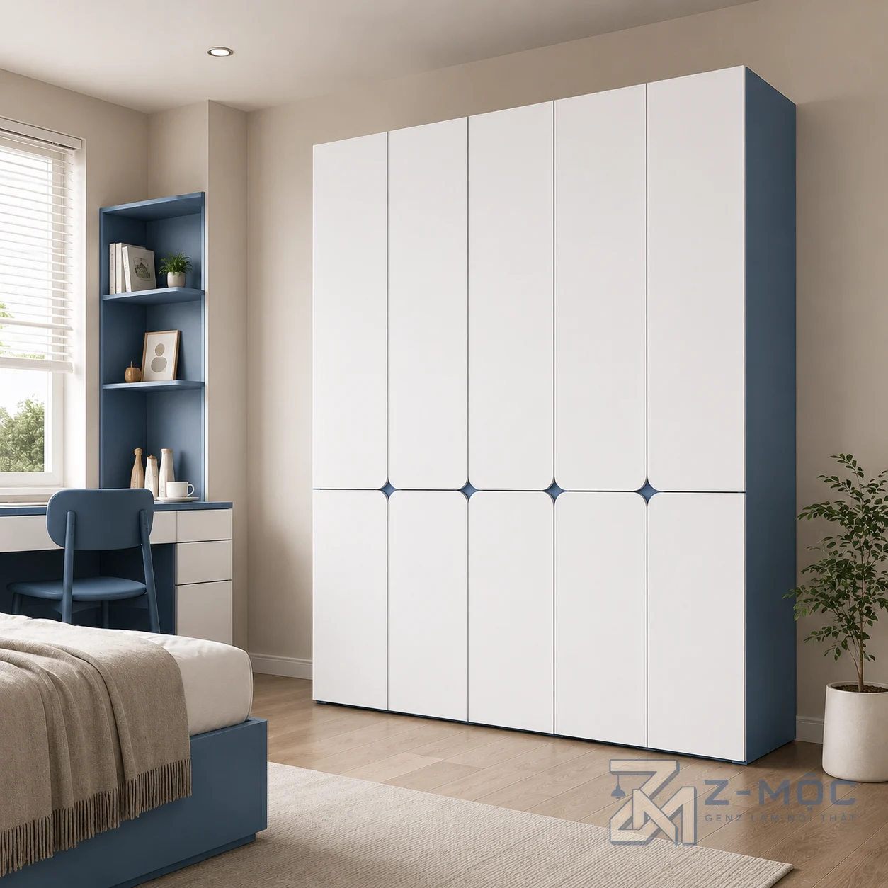 Tủ Quần Áo 5 Cánh Hiện Đại Màu Trắng ZM-10024 - ảnh chi tiết 6