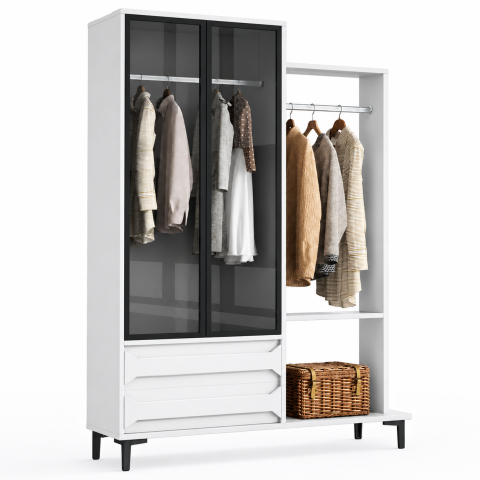 Tủ Quần Áo Cánh Kính Kết Hợp Kệ Treo Mở ZM-10046 - 1600x600x1880mm - ZM-10046.2