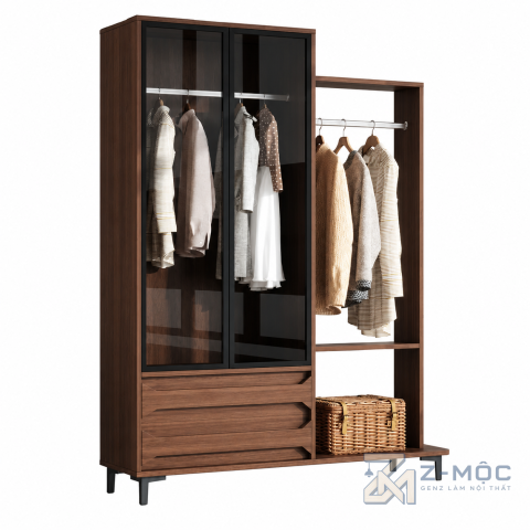 Tủ Quần Áo Cánh Kính Kết Hợp Kệ Treo Mở ZM-10046 - ảnh chi tiết 1