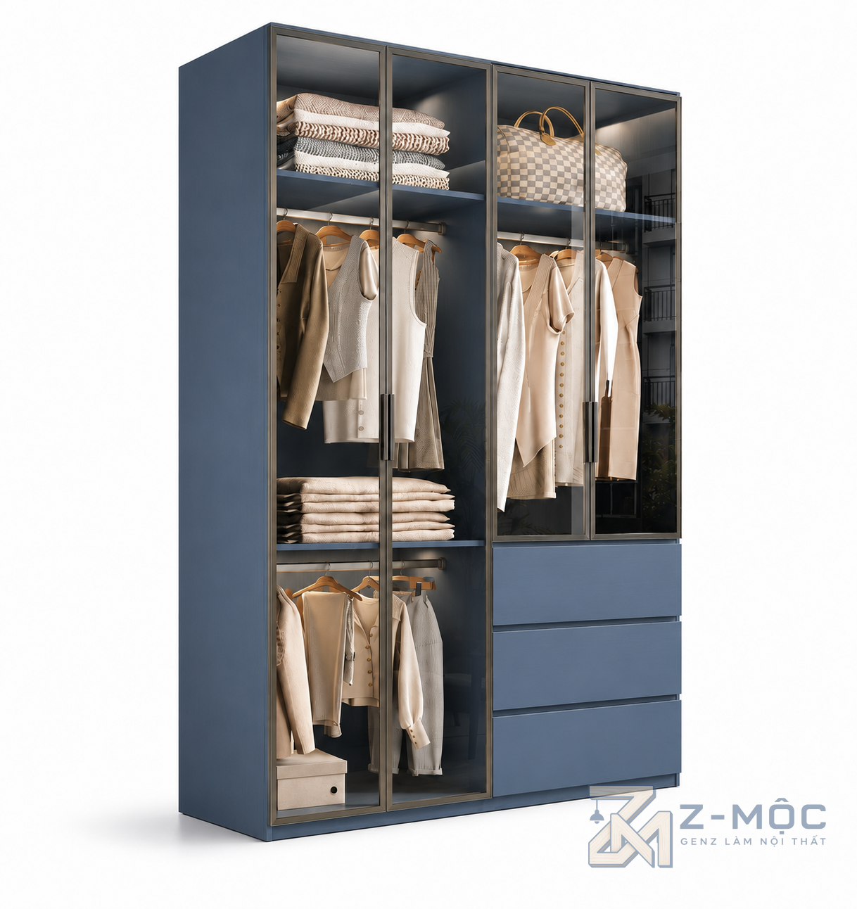 Tủ Quần Áo Cánh Kính Khung Nhôm Hiện Đại ZM-10027 - 1600x600x2200mm - ZM-10027.1