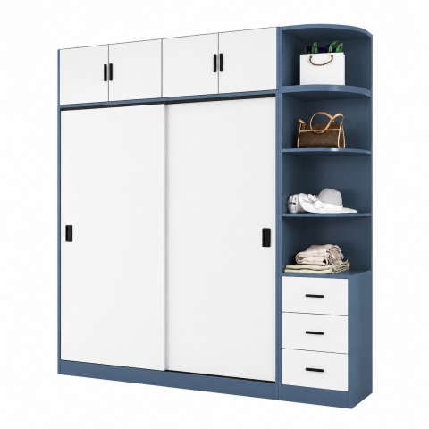 Tủ Quần Áo Cánh Lùa Phối Trắng Xanh Có Kệ ZM-10037 - 2000x600x2200mm - ZM-10037.2