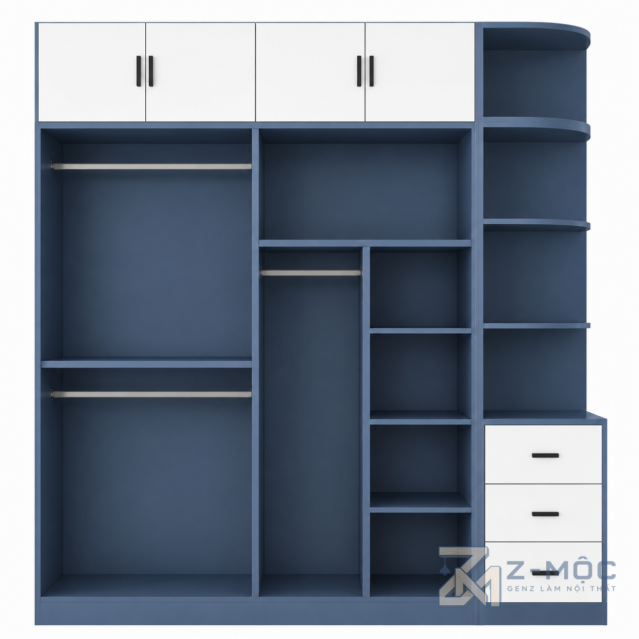 Tủ Quần Áo Cánh Lùa Phối Trắng Xanh Có Kệ ZM-10037 - ảnh chi tiết 5