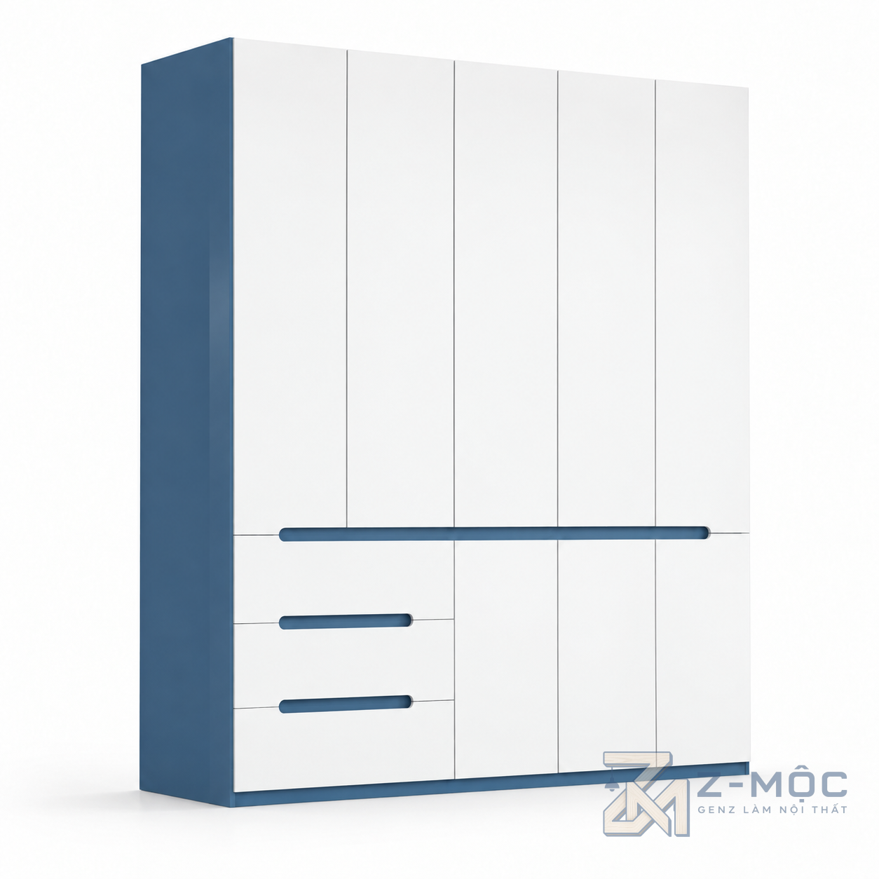 Tủ Quần Áo Cánh Trắng Phối Xanh Có Ngăn Kéo Độc Đáo ZM-10040 - 2000x600x2200mm - ZM-10040.3