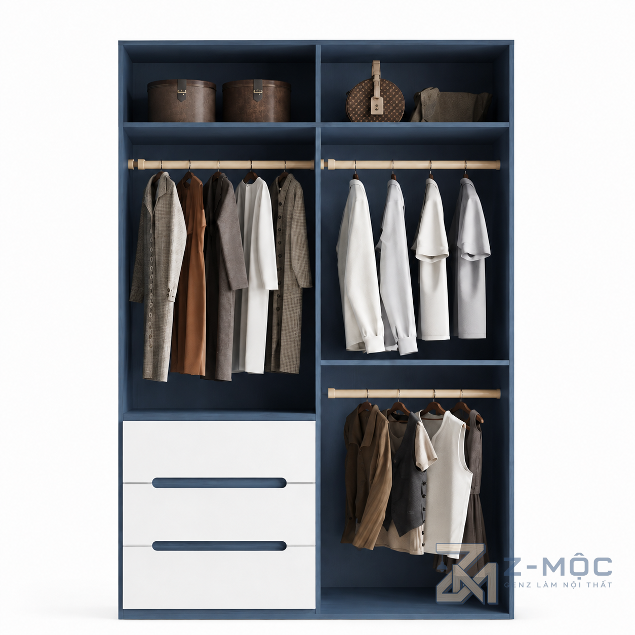 Tủ Quần Áo Cánh Trắng Phối Xanh Có Ngăn Kéo Độc Đáo ZM-10040 - ảnh chi tiết 5