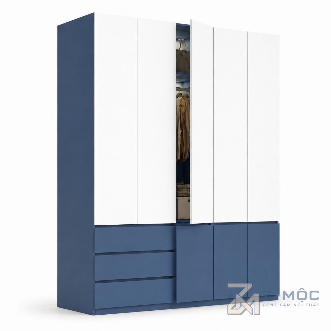 Tủ Quần Áo Kịch Trần Phối Xanh Trắng ZM-10030 - 2000x600x2400mm - ZM-10030.3