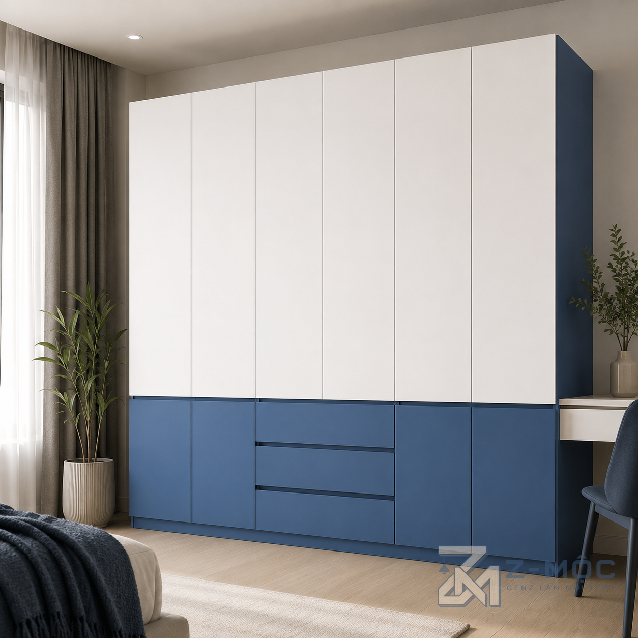 Tủ Quần Áo Kịch Trần Phối Xanh Trắng ZM-10030 - ảnh chi tiết 6
