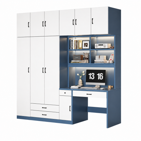 Tủ Quần Áo Liền Bàn Học Màu Xanh Trắng Hiện Đại ZM-10029 - 900x600x2200mm + Bàn 900x600x2200mm - ZM-10029.1