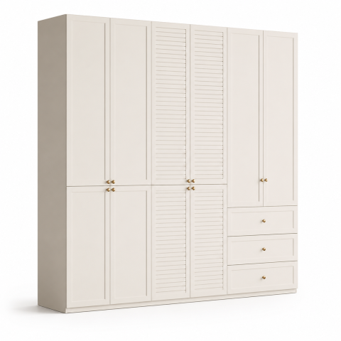 Tủ Quần Áo Màu Trắng Kem Thiết Kế Đơn Giản Hiện Đại ZM-10044 - 2400x600x2400mm - ZM-10044.2